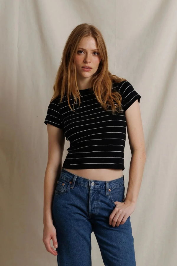 Perfect White Tee List Stripe Short Sleeve Tee
