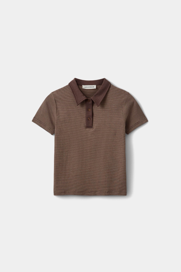 Sofie Schnoor Calista Rib Polo T-Shirt - Brown Striped