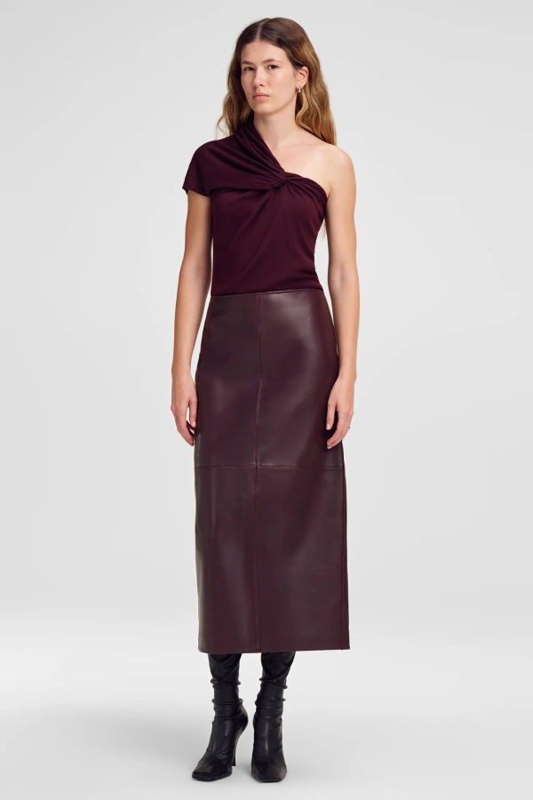 A.L.C. Marta Leather Midi Skirt - Dark Bordeaux