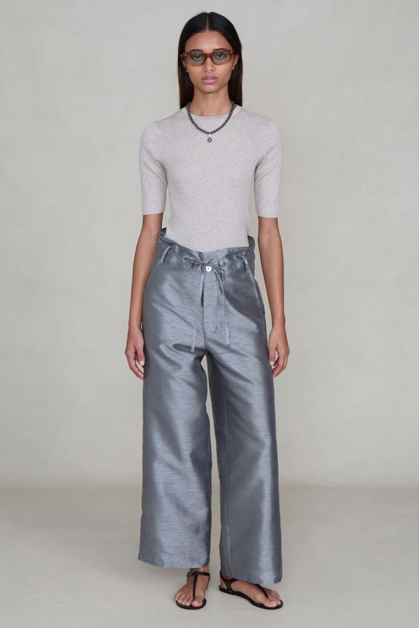 Chan Luu Dupioni Straight Leg Pant - Steel