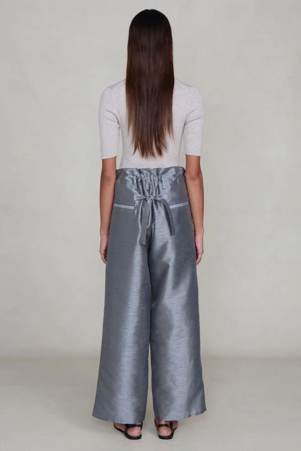 Chan Luu Dupioni Straight Leg Pant - Steel