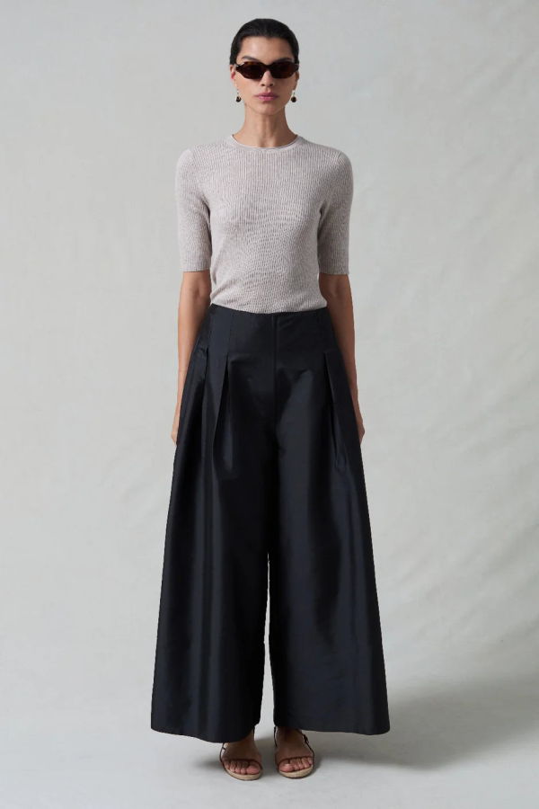 Chan Luu Techno Taffeta Ultra Wide Leg Trouser - Black