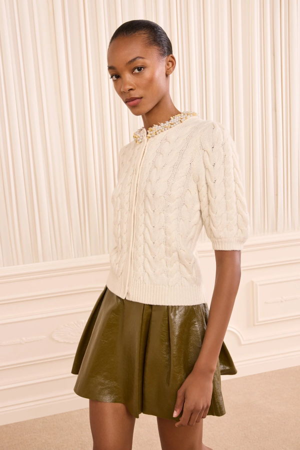 Ulla Johnson Olivia Short Sleeve Knit Cardigan - Pearl