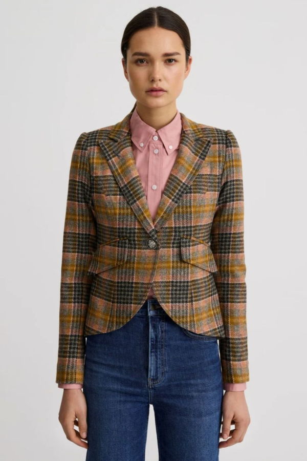 Smythe Plaid One Button Blazer