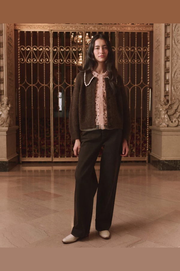 The Great. The Crochet Collar Cardigan