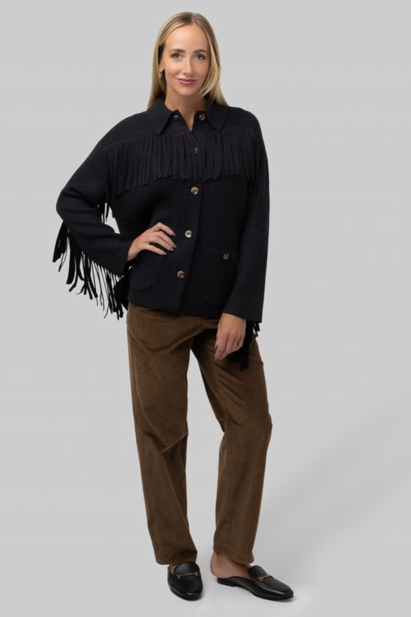 The Great. The Western Fringe Sweater Jacket - Black