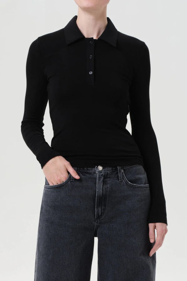 AGOLDE Amos Long Sleeve Polo - Black