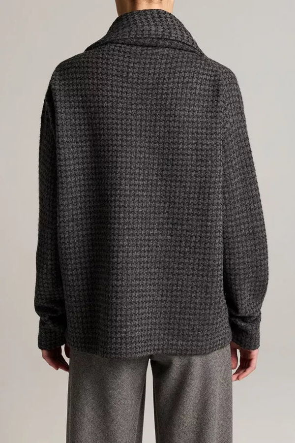 VINCE Houndstooth Draped Shawl Wool-Cashmere Sweater - Gray