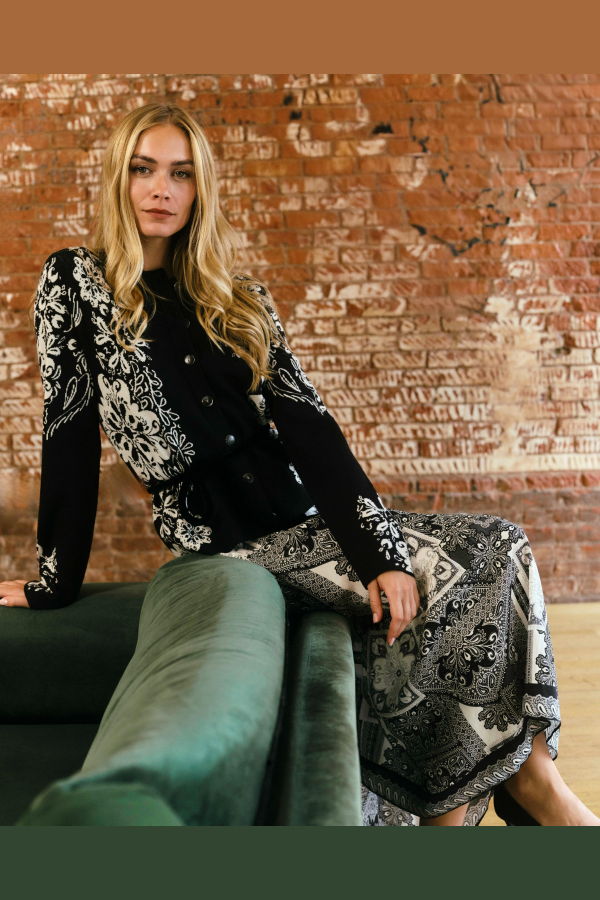 Cartolina Fleur Birdseye Knit Cardigan