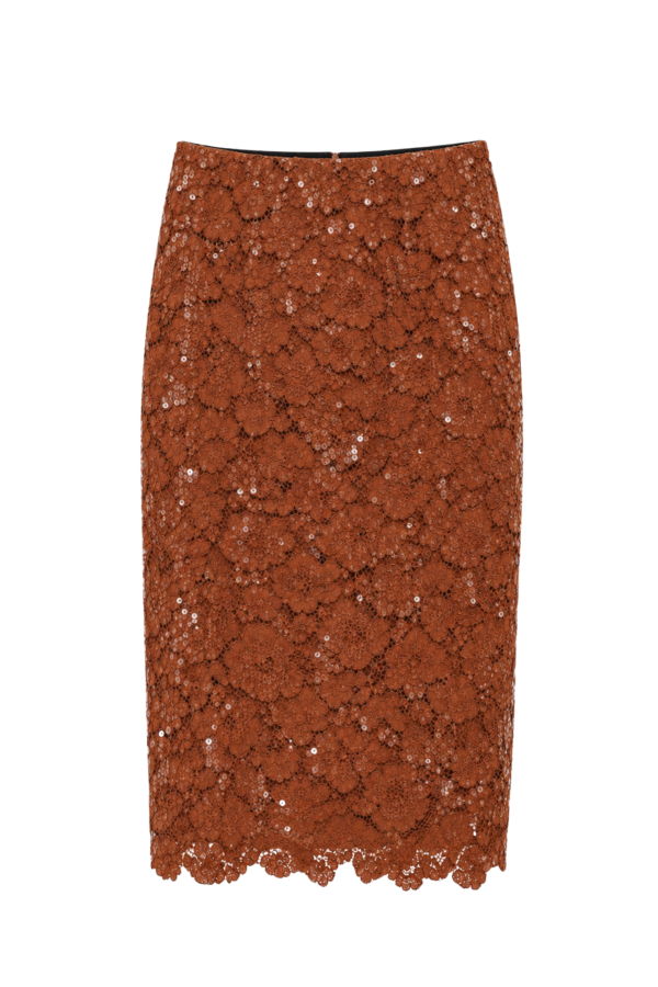 Cartolina Mulberry Sequin Lace Midi Skirt - Copper