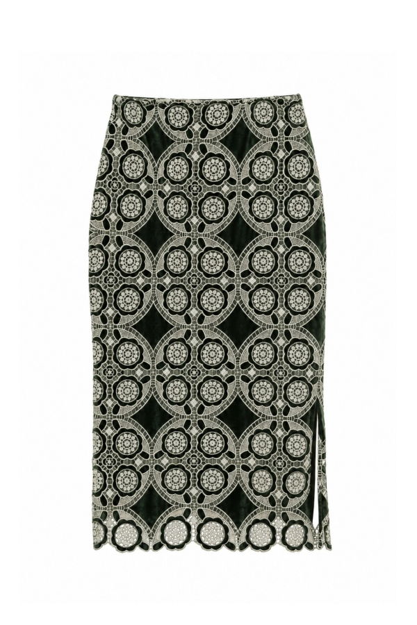 Cartolina Mulberry Velour Midi Skirt - Emerald