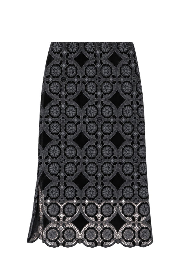 Cartolina Mulberry Velour Midi Skirt - Midnight Grey