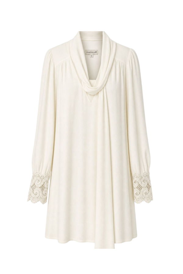Cartolina Scarlett Scarf Neck Dress - Ivory