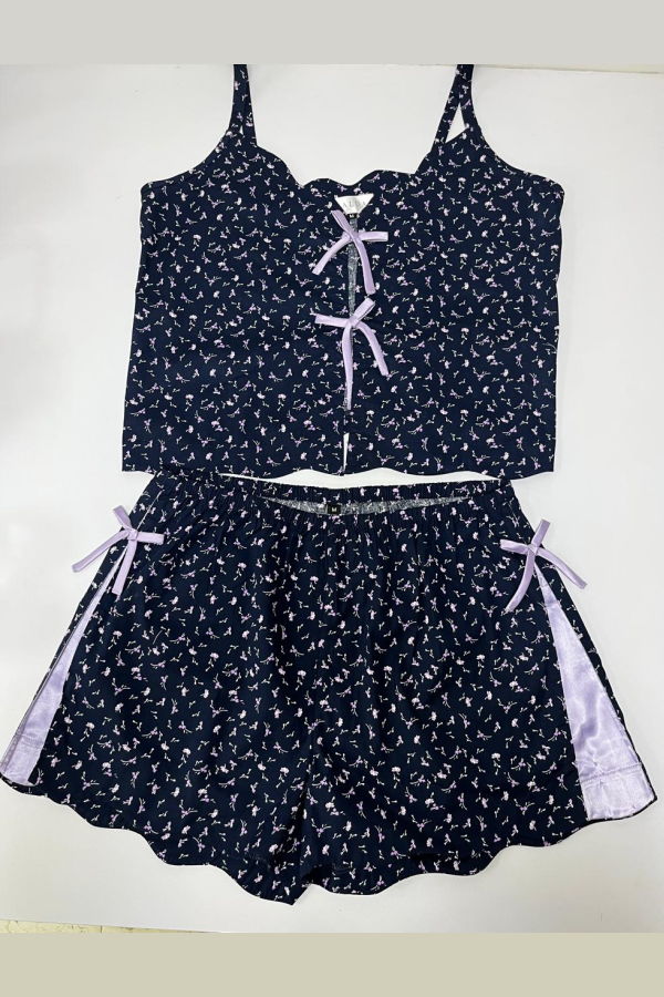 Salua Lingerie Lilac Garden Cotton Shortie Set - Lilac
