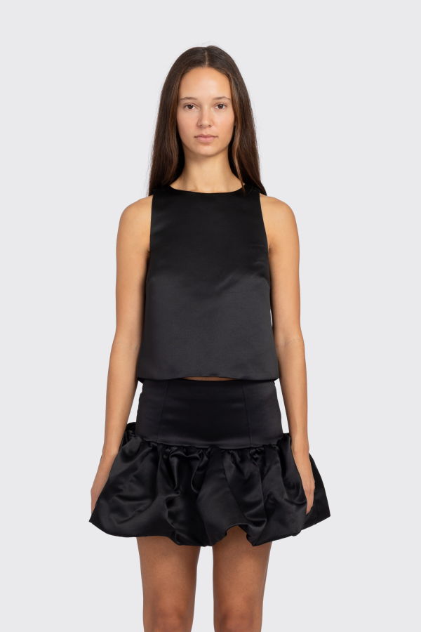 Ganni Duchesse Satin Crossover Open Back Top - Black