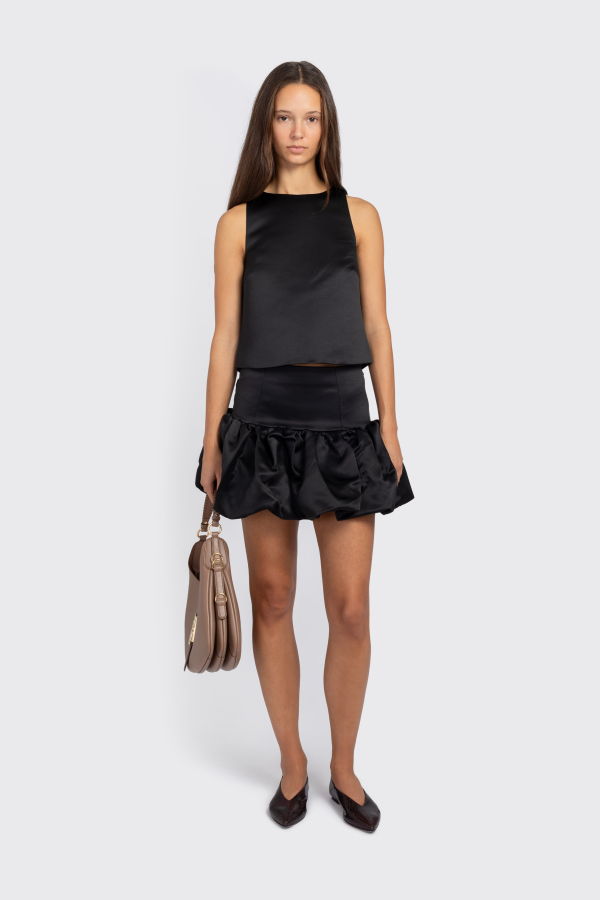 Ganni Duchesse Satin Crossover Open Back Top - Black