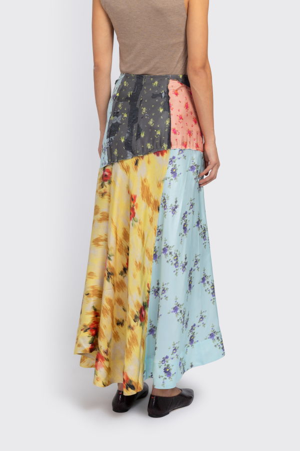 Ganni Multi Printed Silk Twill Fluid Skirt - Aqua