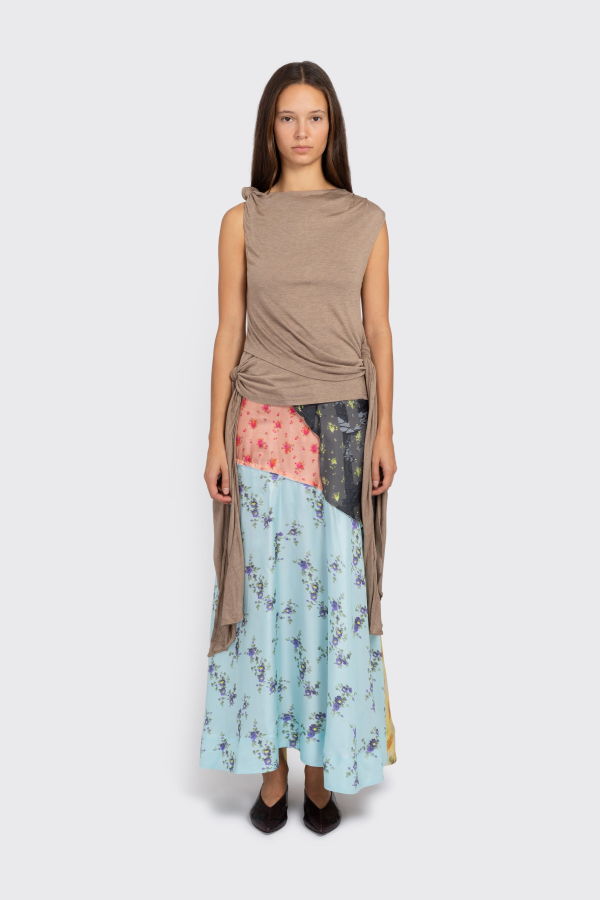 Ganni Viscose Jersey Draped Knot Detailing Top - Coca Mocha