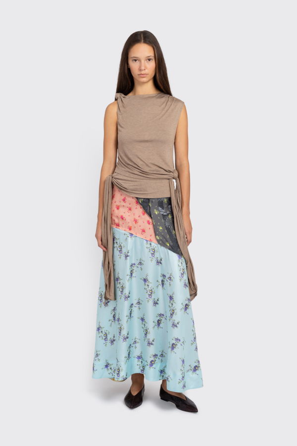 Ganni Viscose Jersey Draped Knot Detailing Top - Coca Mocha
