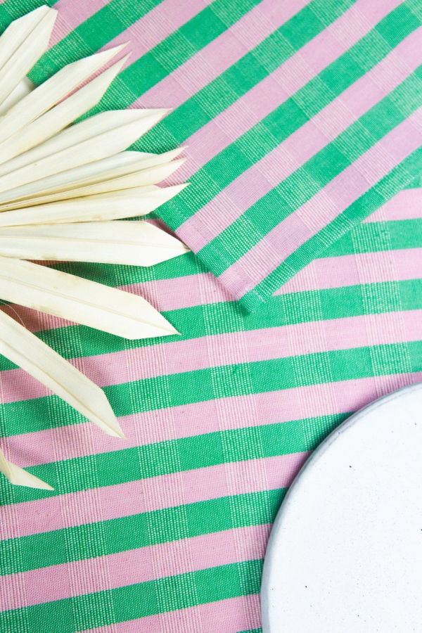 Archive New York Flora Stripe Placemat - Light Pink/Kelly Green