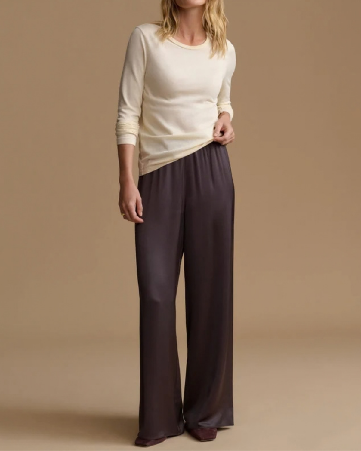Slime Line Texture Jenni Kayne Long Sleeve Slim Tee - Warm Ivory | Garmentory