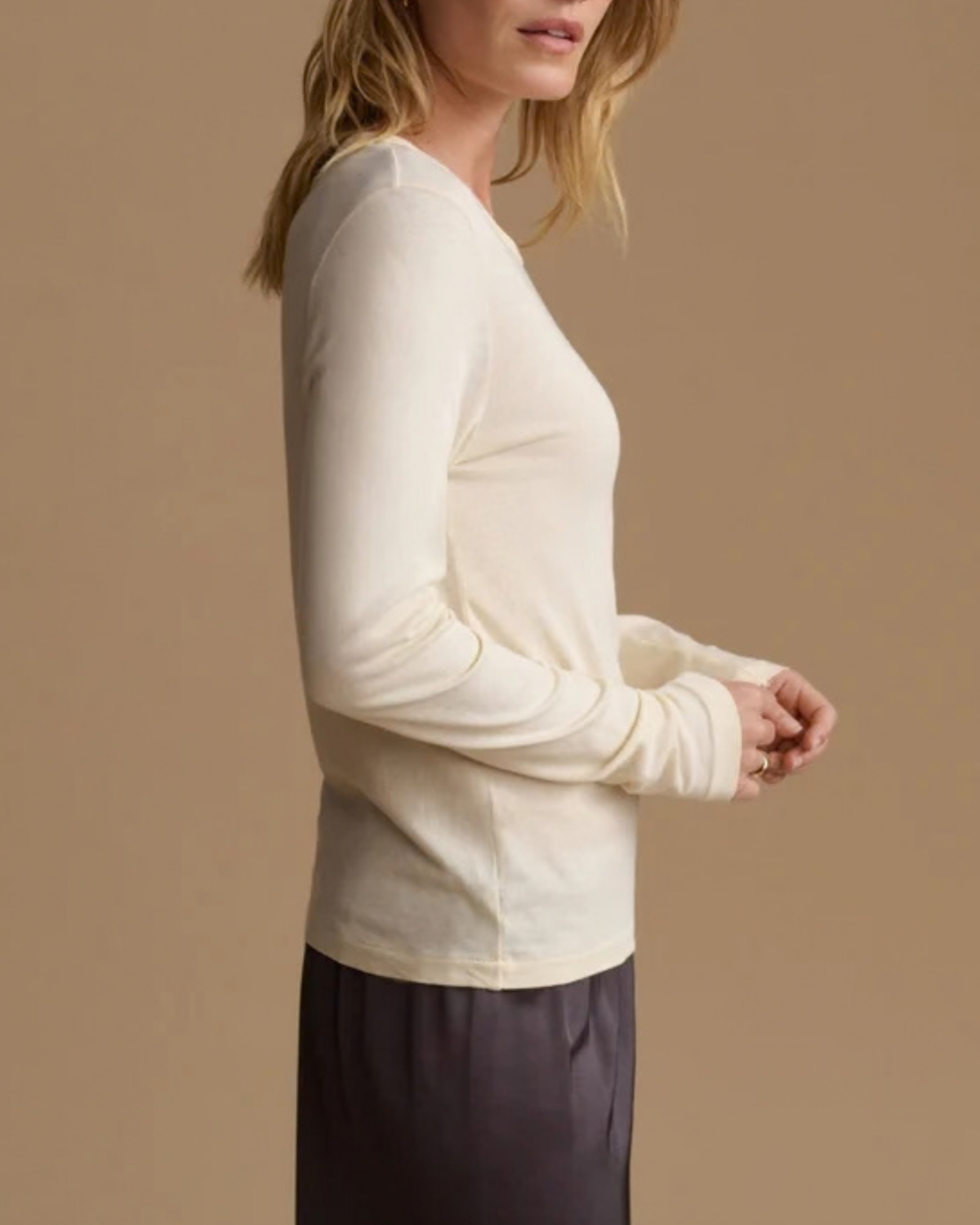 Slime Line Texture Jenni Kayne Long Sleeve Slim Tee - Warm Ivory | Garmentory