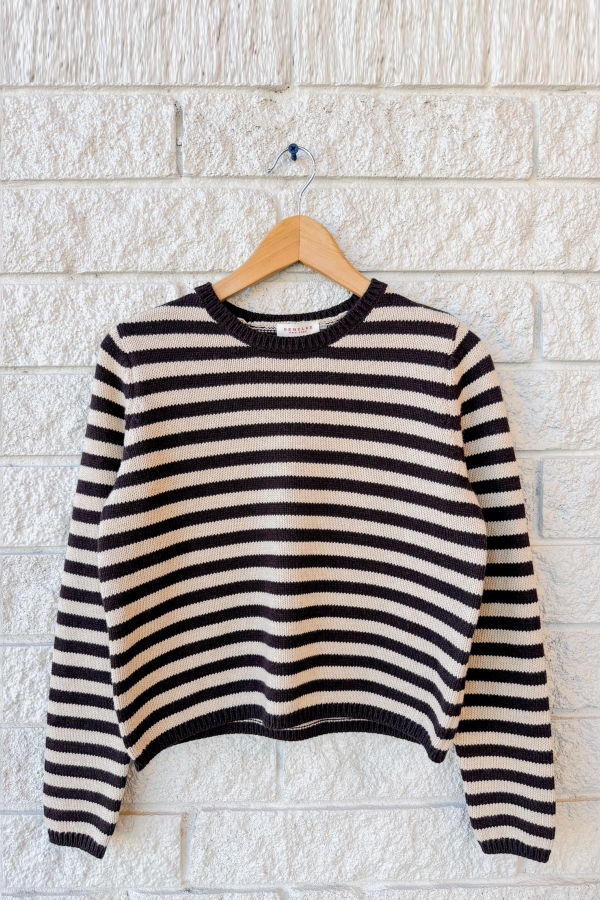 demylee Melina Stripe Cotton Cashmere Sweater - Espresso / Oatmeal