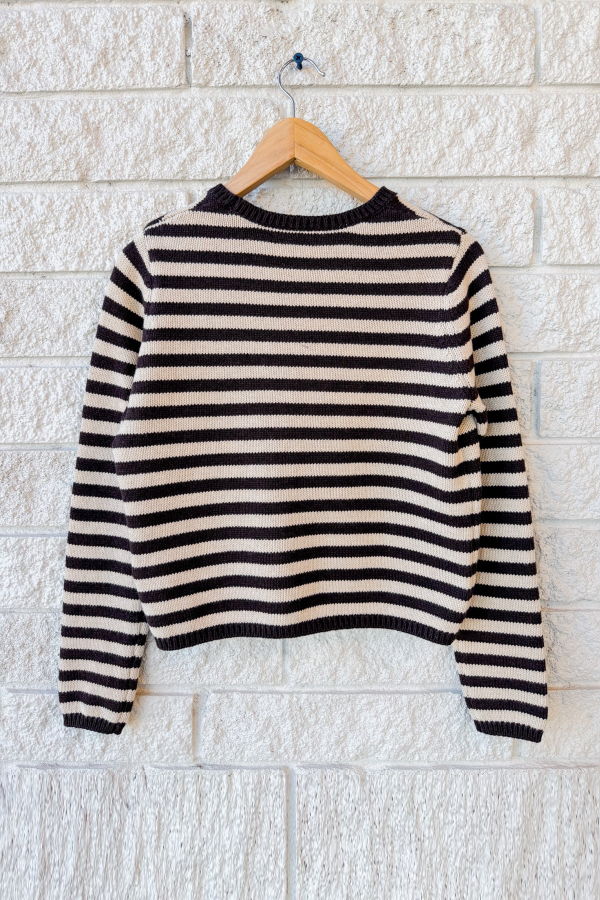 demylee Melina Stripe Cotton Cashmere Sweater - Espresso / Oatmeal