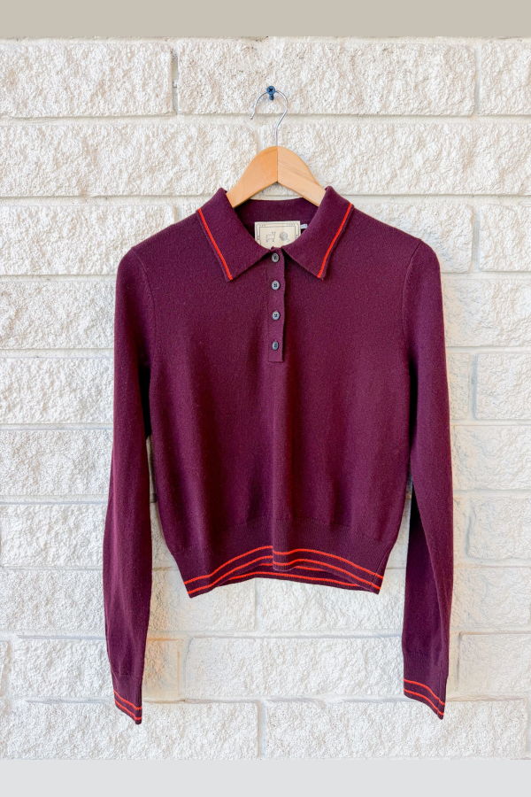 demylee Millie Cashmere Polo Sweater - Garnet / Red Orange