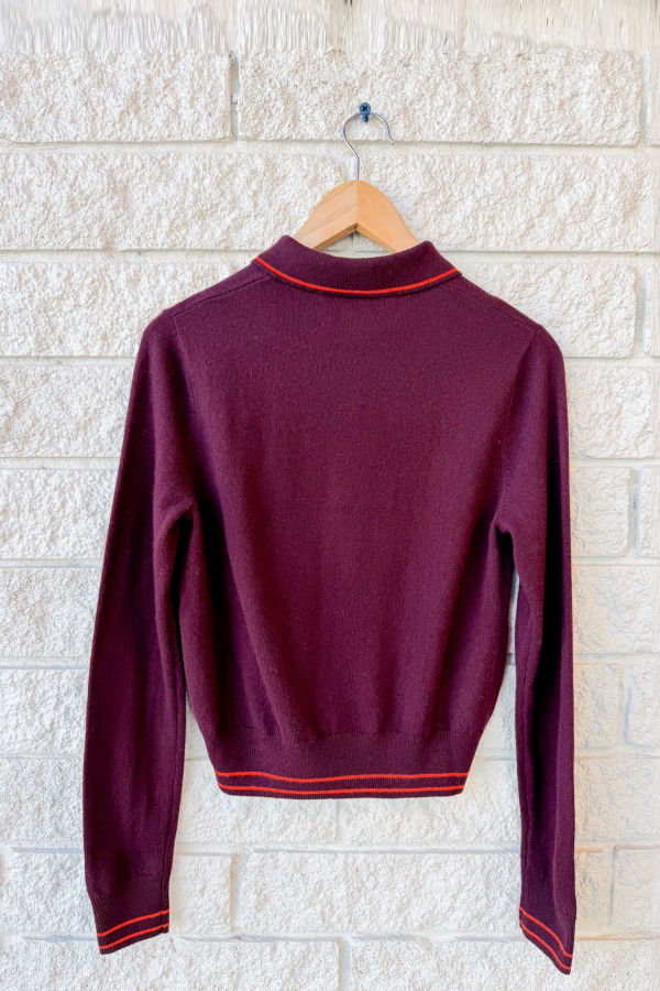 demylee Millie Cashmere Polo Sweater - Garnet / Red Orange