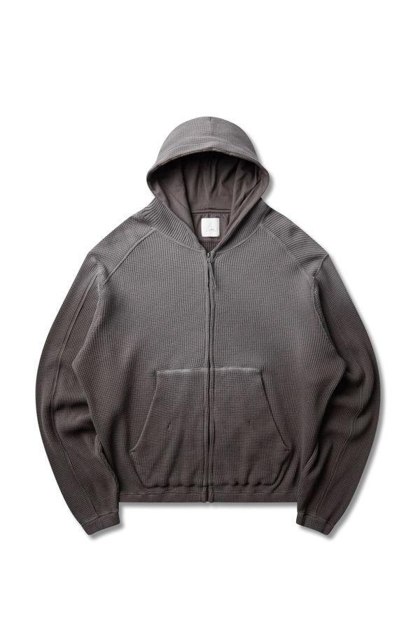 ROA Bee Sun Faded Organic Waffle Zip-Up Hoodie - Graphite