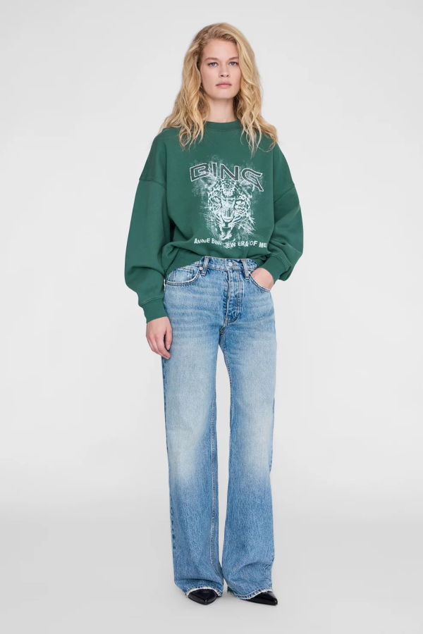Anine Bing Miles Sweatshirt Leo Muse - Deep Emerald
