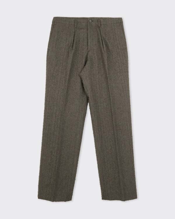 Polyploid Tuck Suit Pants - Ash Khaki Stripe | Garmentory