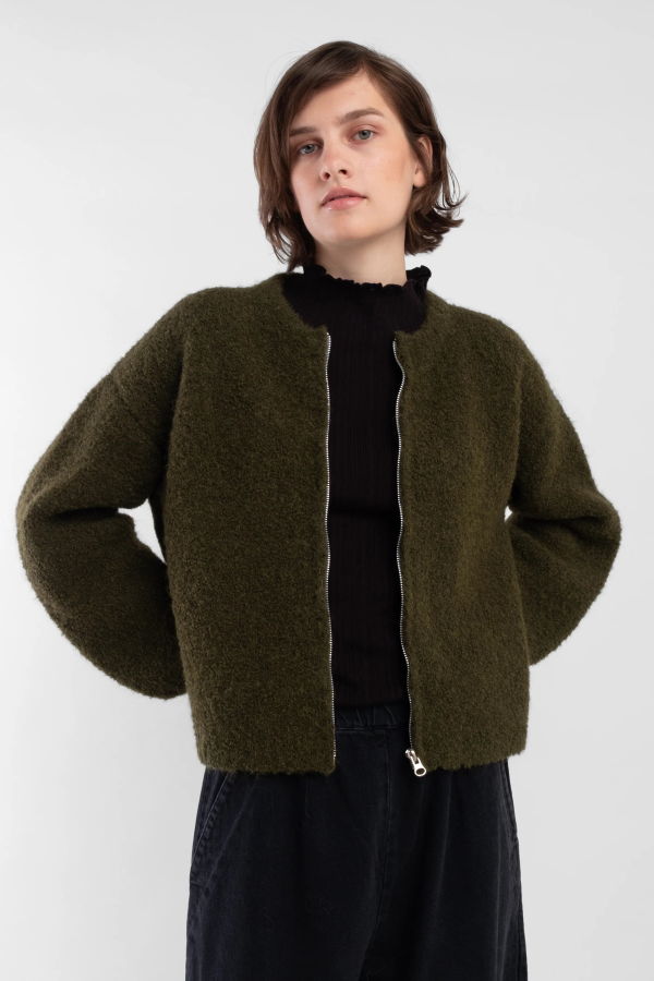 Micaela Greg Bouclé Zip Cardigan - Olive