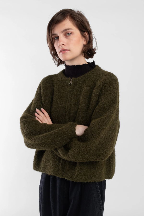 Micaela Greg Bouclé Zip Cardigan - Olive