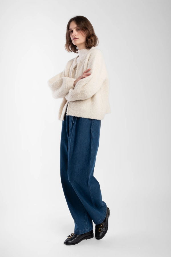 Micaela Greg Bouclé Zip Cardigan - Cream