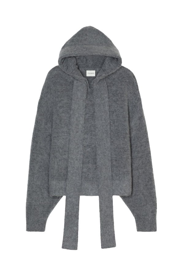 Closed Wool Blend Hoodie With Bow