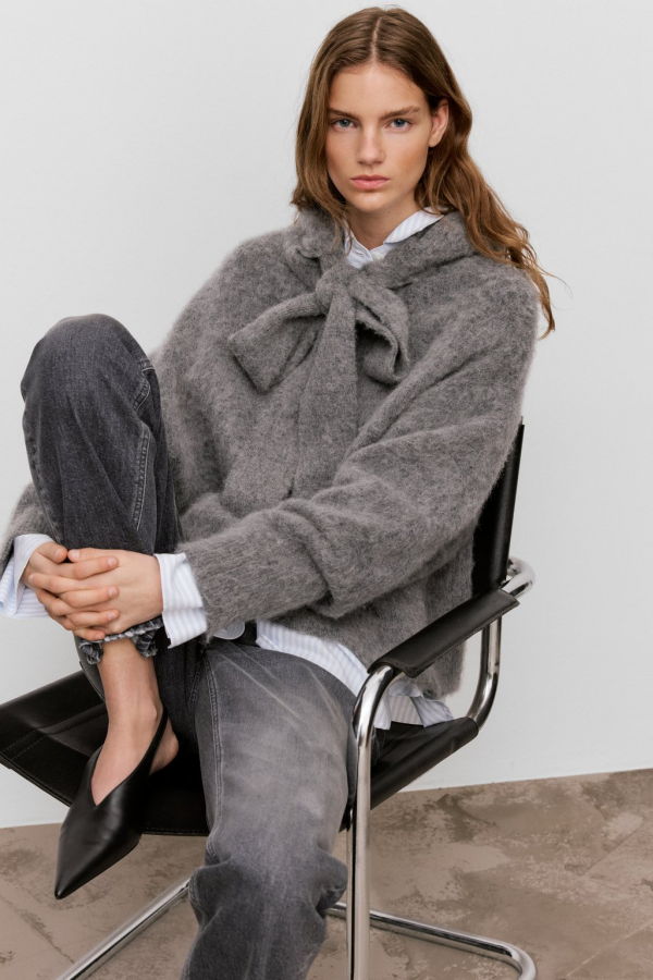 Closed Wool Blend Hoodie With Bow