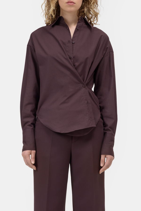 Closed Wrap Effect Cotton Shirt
