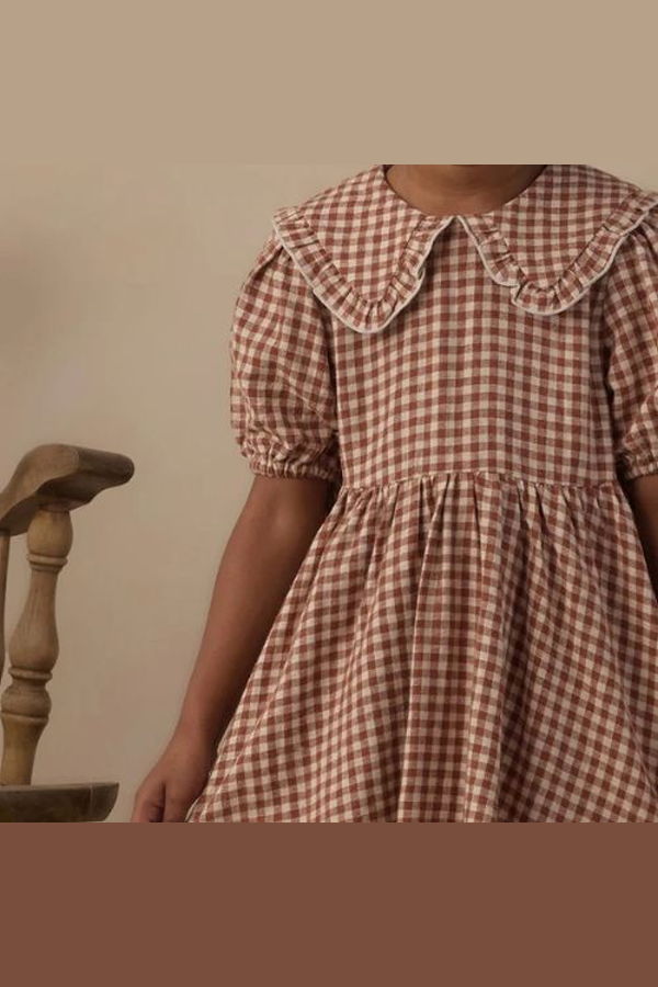 KIDS Rylee + Cru Camille Dress - Brick Check