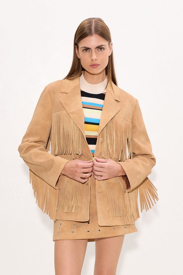 Simon Miller Mabel Vegan Leather Fringe Jacket - Sand