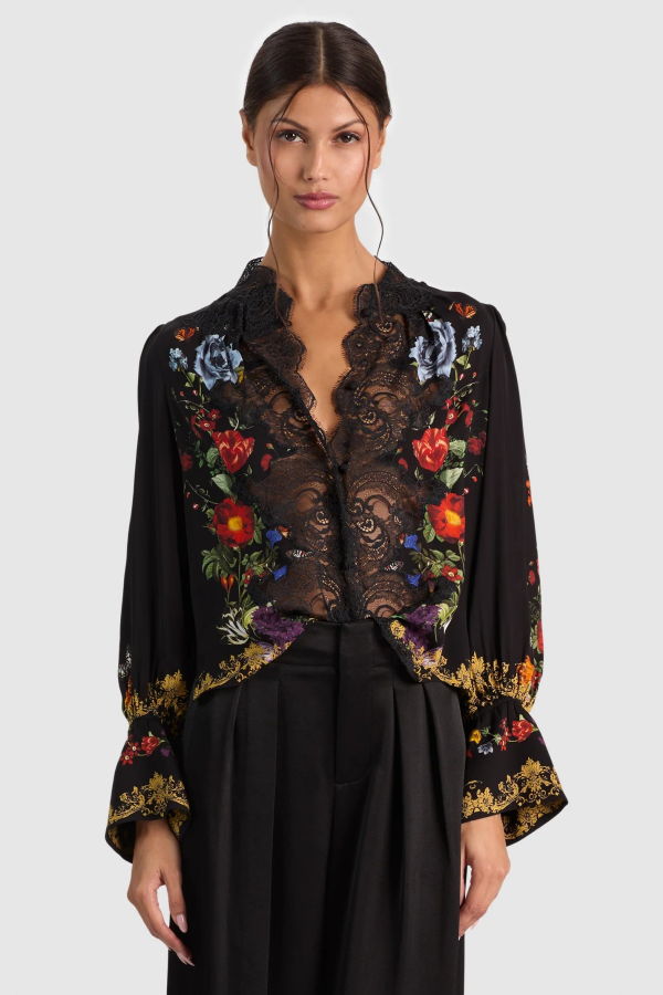 Alice + Olivia Marion Cutaway Lace Blouse - Moonlit Manor