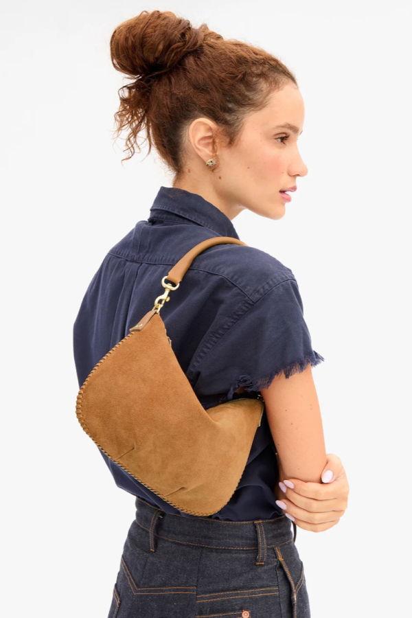 Clare V. Petit Moyen Suede Messenger Bag with Whipstitch