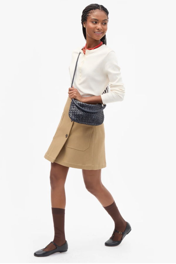 Clare V. Petit Moyen Messenger-Medium Woven Diagonal Messenger Bag