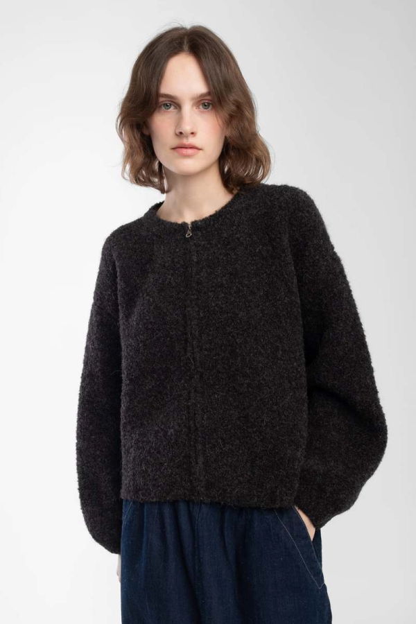 Micaela Greg Bouclé Zip Cardigan - Charcoal