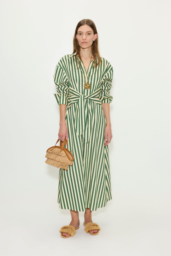 Simon Miller Loch Poplin Maxi Dress - Gummy Green/Ecru Stripe