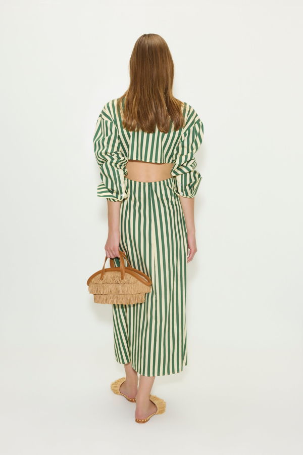 Simon Miller Loch Poplin Maxi Dress - Gummy Green/Ecru Stripe