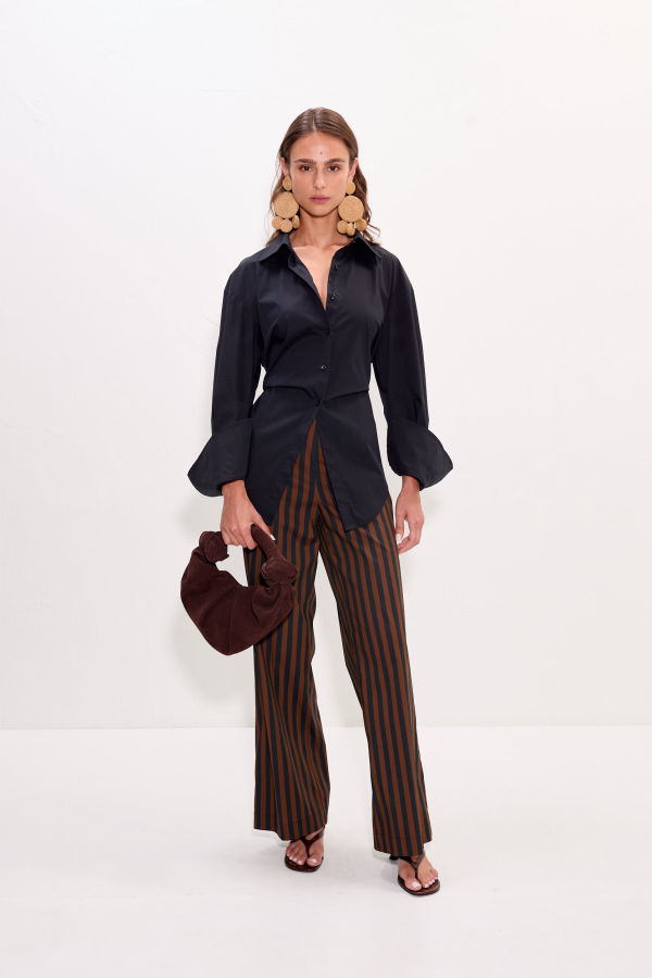 Simon Miller Pia Poplin Pant - Black/Choco Brown Stripe