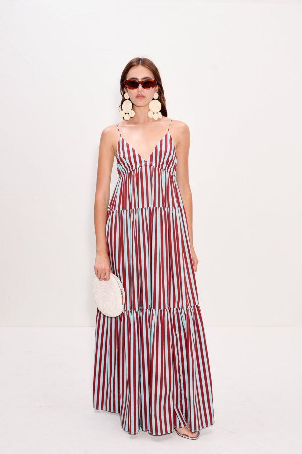 Simon Miller Romi Poplin Dress - Salted Blue/Crimson