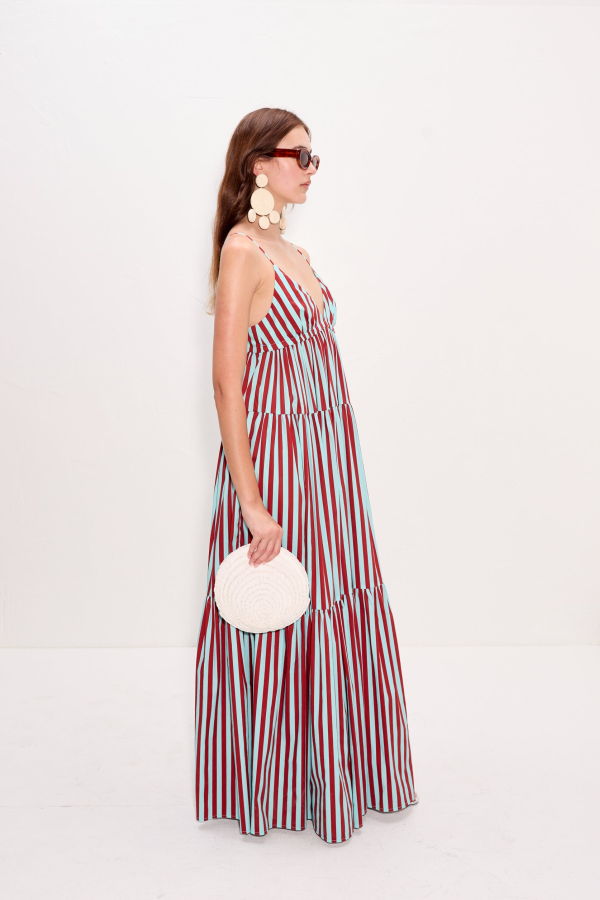 Simon Miller Romi Poplin Dress - Salted Blue/Crimson